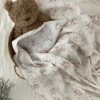 Floral Muslin Swaddle Blanket 100% Cotton Baby Bath Towel Wrap Muslin Swaddle Blankets Newborn Muslin Blankets Soft Waxy Blanket 2