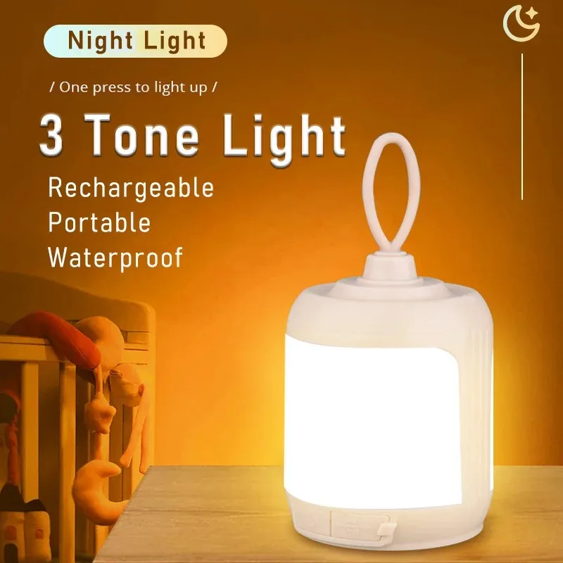 Touch Bedside Lamp Outdoor Waterproof Camping Lamp Rechargeable Dimmable Portable Night Light LED Multi-function Table