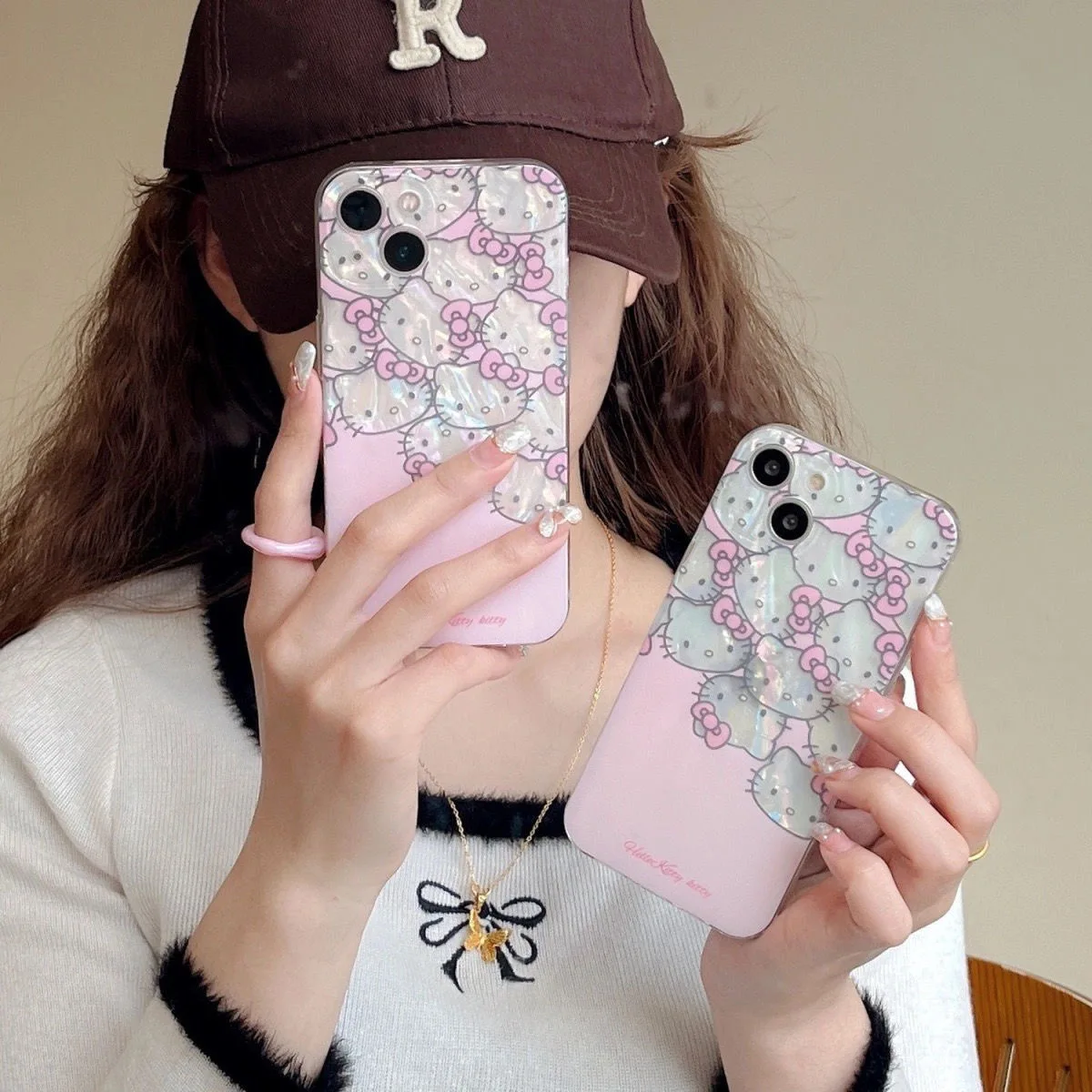 Sanrio Hello Kitty Pink Girl Cute Phone Case For iPhone 15 14 13 12 11 Pro Max 7 8 Plus SE XR XS MAX Y2K Anti Fall Laser Shell