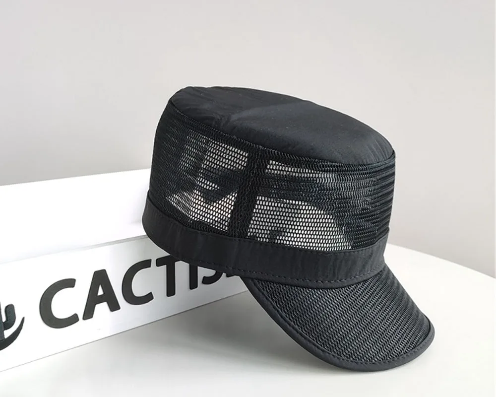 Breathable Flat Top Mesh Cap for Men Fixed Size Men's Hat Summer Short Hat Brim 3 Size to Choose Korean Version Sun Male