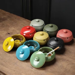 Creative Ceramic Ashtray Round Nordic Ashtray Office Living Room Retro Sealed with Lid Household Anti-fly Ash Cigar Cylinder