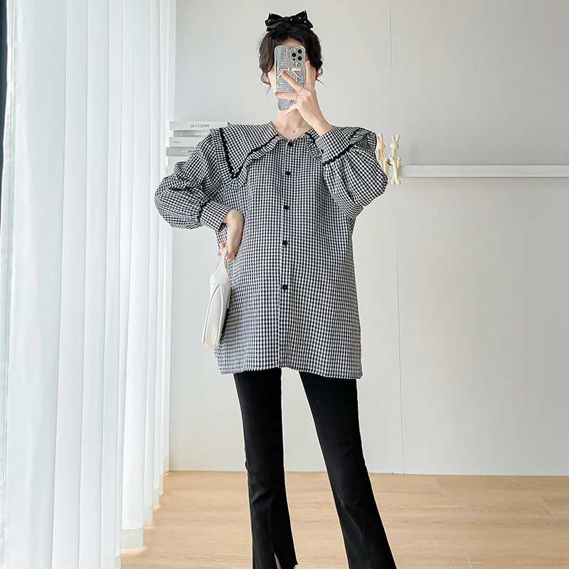 임산부 단추 오픈 루즈한 세련된 임신 블라우스, V68386 간호사 용수철, 나이 감소, 가을