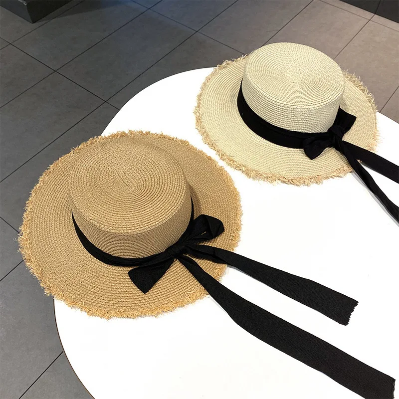 Women Casual Ribbon Straw Hat Vintage Tassel Sun Hat Visor Cap For Cycling Fishing Travel Outdoor