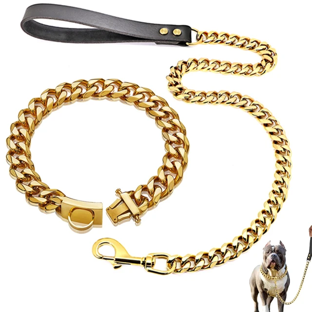 GOLD CUBAN LINK LUXURY DOG CHAIN COLLAR