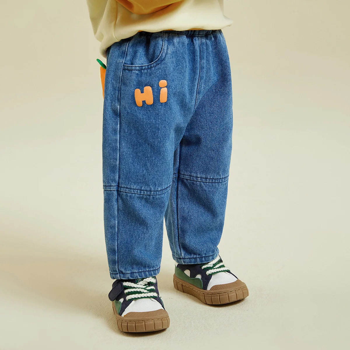 Amila Baby Jeans Pants 2023 New Autumn Letter Plant Graphics Printing Exquisite Loose Fit Warm Fashion Girl  Children Clothes