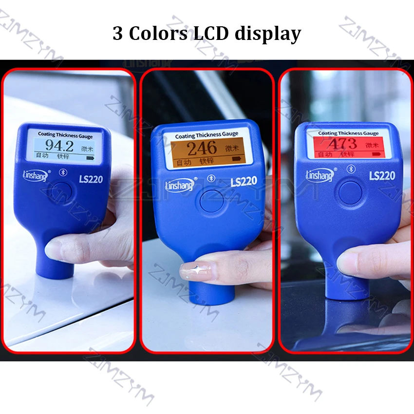 Paint Coating Thickness Tester 0-3500&mu;m 0.1&mu;m Fe NFe Probe Gauge LS220 for Auto Car Paint Film Thickness Gauge-20℃ LCD Screen