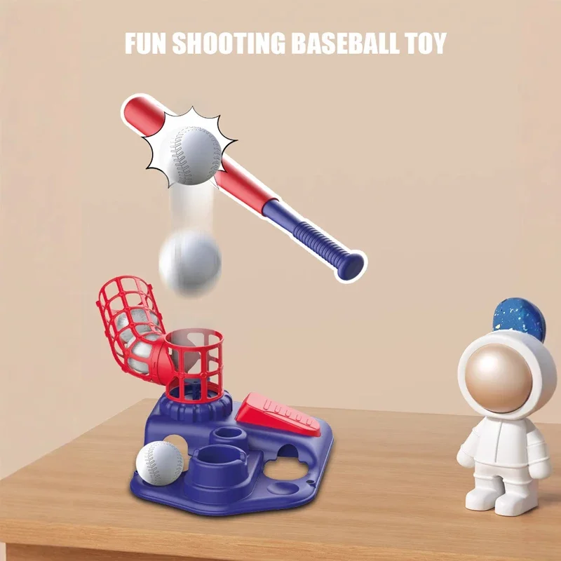 3In1 Kids Baseball Toy Set with Hanging Ball Stand Standing T-Ball Auto Launcher Adjustable Height Toddler Outdoor Sports Set