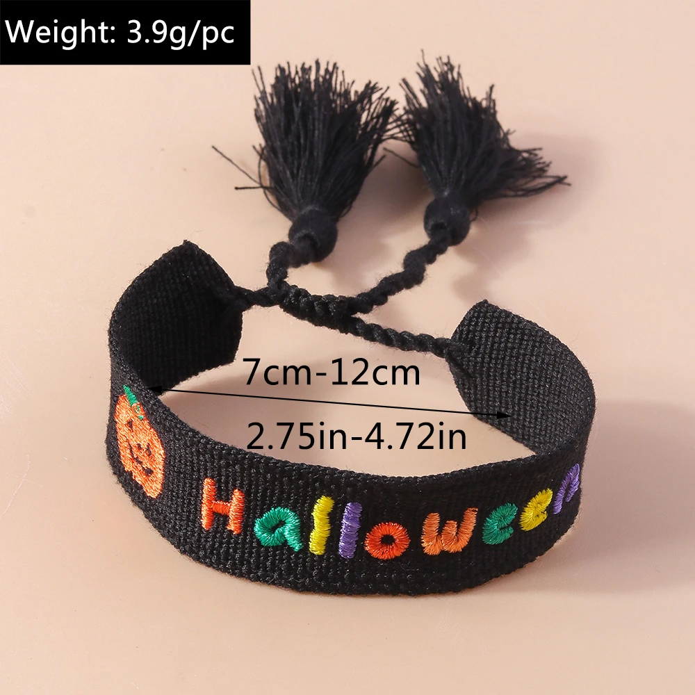 Aihua Mode Stickerei Gestrickte Gewebte Kürbis Halloween Armbänder Handgemachte Einstellbare Geflochtene Armbänder Halloween Schmuck Geschenke – Detail 11