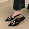 2025 Flower Pointed Toe High Heels Women Luxury Designer Sandals Female Summer Elegant Fashion Pumps Flower Mule Slippers Women 2