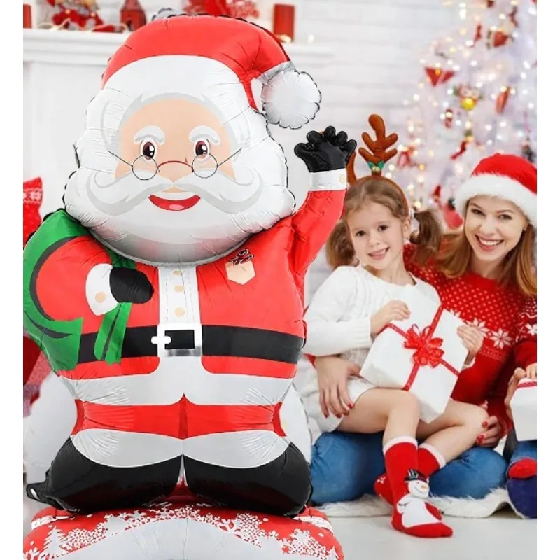 3D Standing Santa Claus Foil Balloon - Self-Standing Christmas Decoration for Xmas/New Year Parties, Family Holiday Home Decor