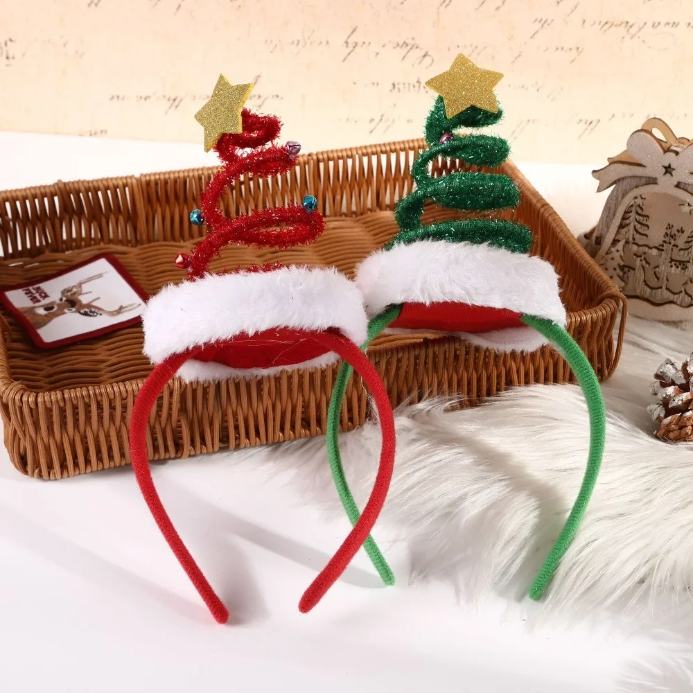 Spring Christmas Headband Fluffy Plush Santa's Hat Christmas Tree Hair Hoop Bells Happy New Year Children Headwear Noel Supplies