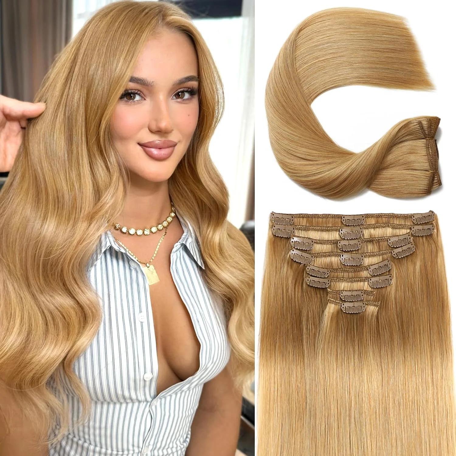 28Inch Stright Clip In Hair Extensions Human Hair 8pcs Straight Hair Silky Black/613 Blonde/Highlight/Ginger/99J/27#
