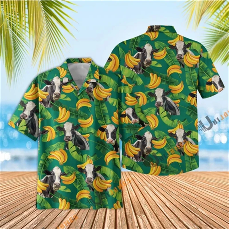 

Cow Hawaiian 3D Printed Beach Shirts Funny Flower Cow Graphic Shirt For Men Clothes Animal Sheep Aloha Short Sleeve Blouses