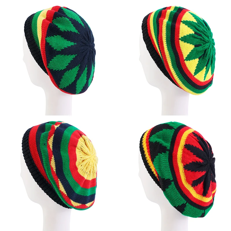 

New women Hip Hop Multi-colour Striped Cap Bob Marley Reggae Fashion New Wool Rainbow Beanie Jamaican Bonnet Skullies Caps