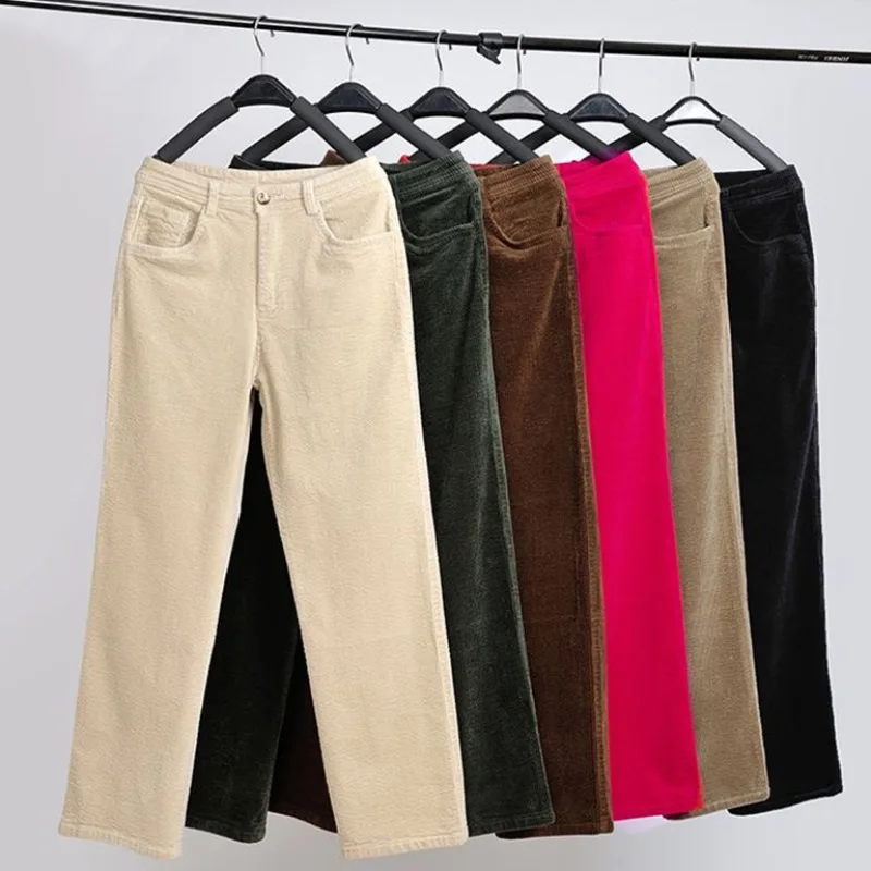 Women Eleagnt High Waist Formal Pantalones Big Size 35 OL Spodnie Classic Trousers New Broek Office Mom Corduroy Straight Pants