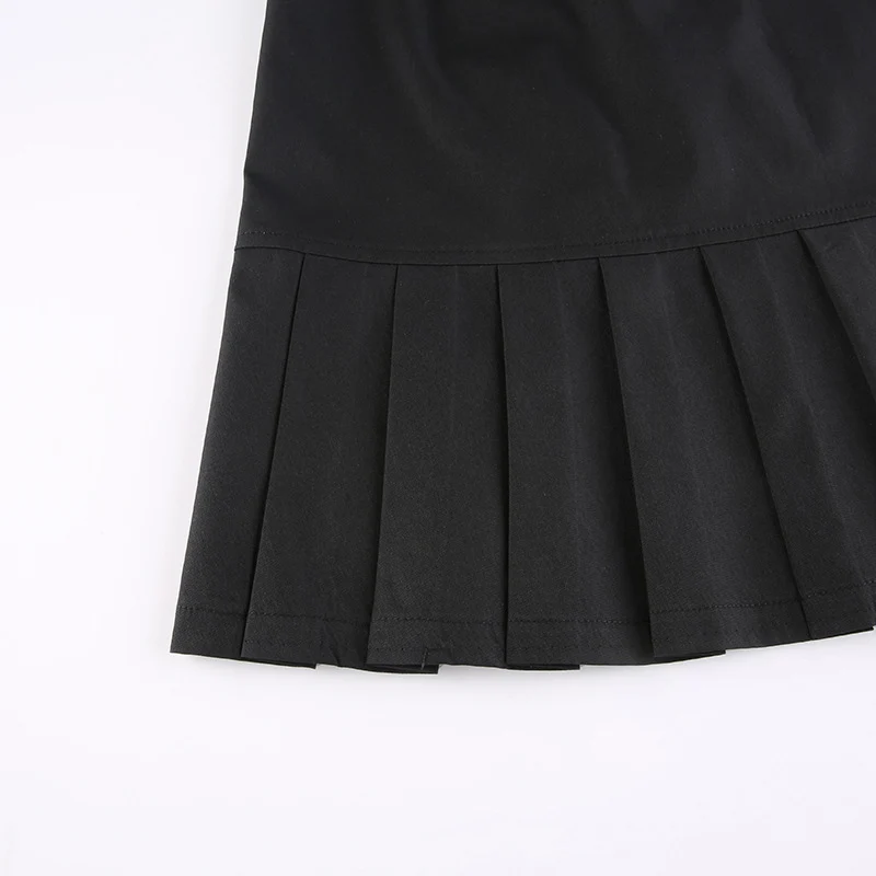 Slim  Fashion Rivet Solid Color Black Gothic High Waist Women Casual Vintage Mini Skirt A-line Skirts Young Girl Pleated Skirt mini skirts for women