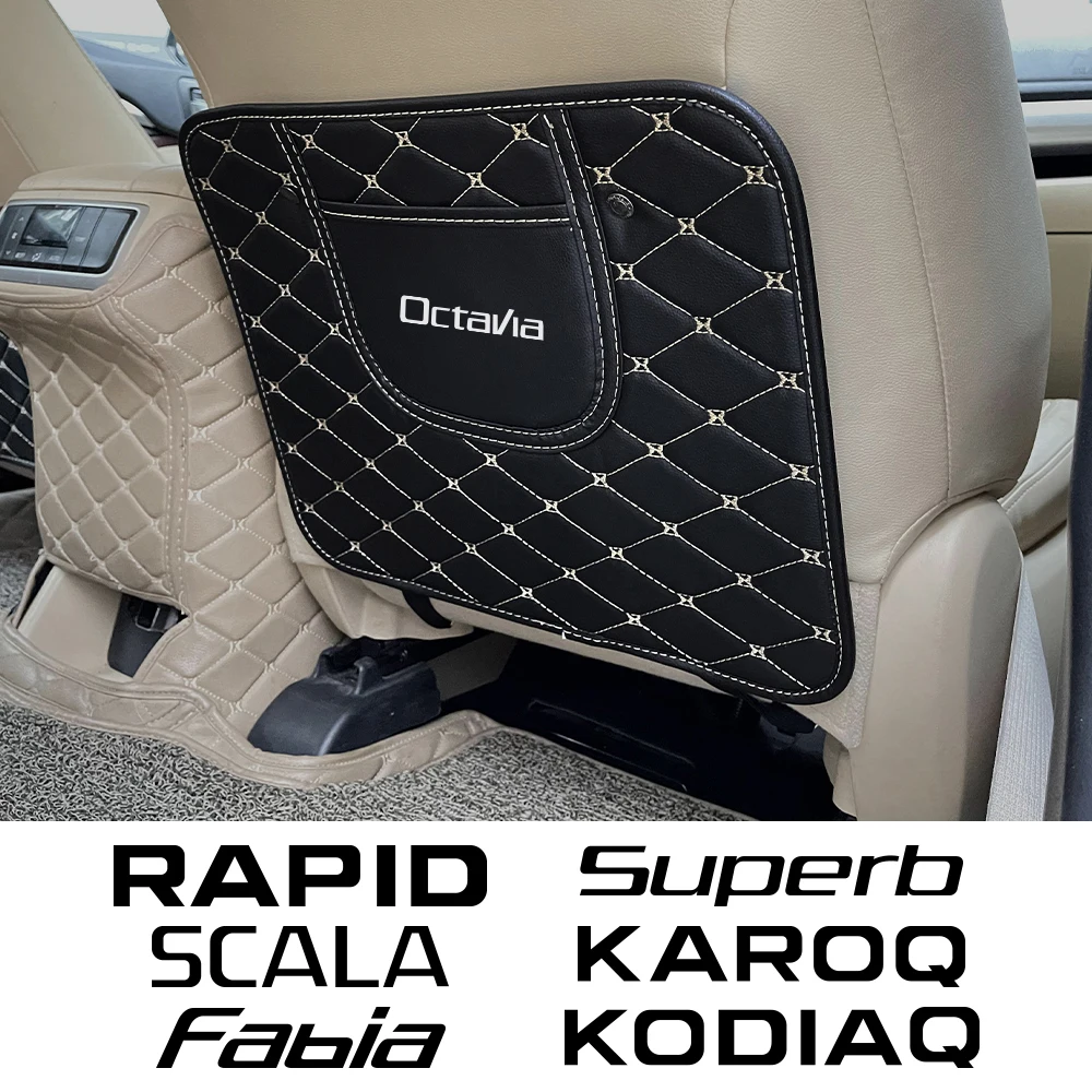 Car Seat Anti Kick Pad car seat protector 1PCS For Skoda Octavia Fabia Rapid Superb Kodiaq Scala Karoq Citigo Kamiq Roomster Enyaq