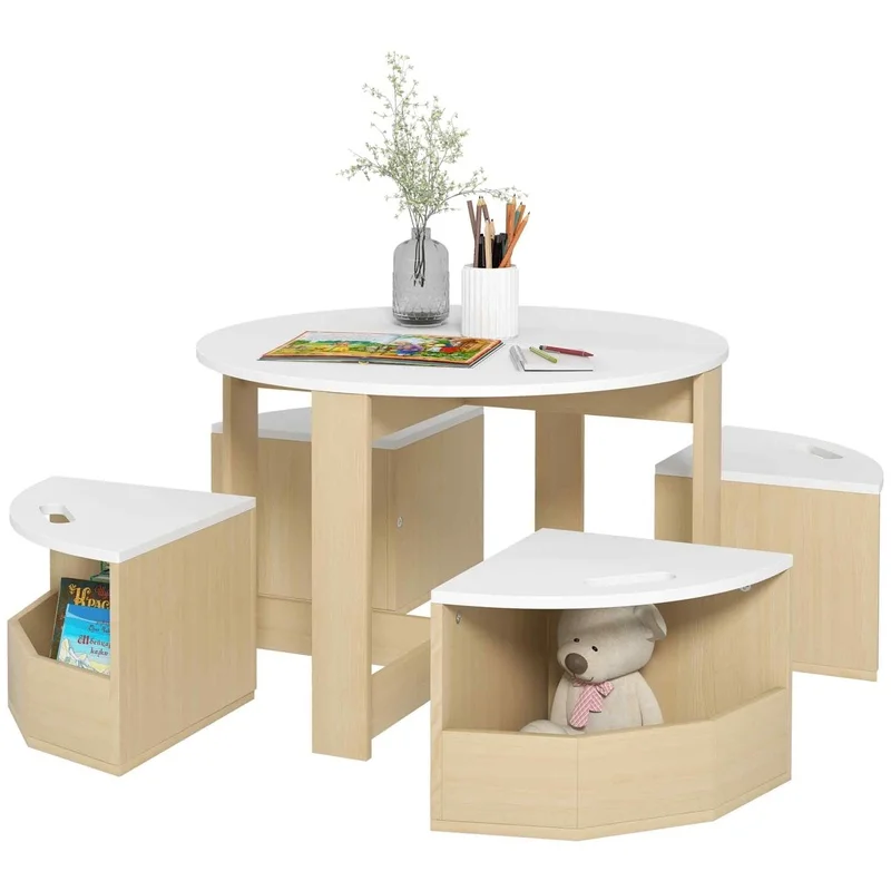 19752-dad01e.jpg White 5-Piece Kids Table and Chairs Set with Storage for Art, Drawing, Playroom, Classroom, Nursery