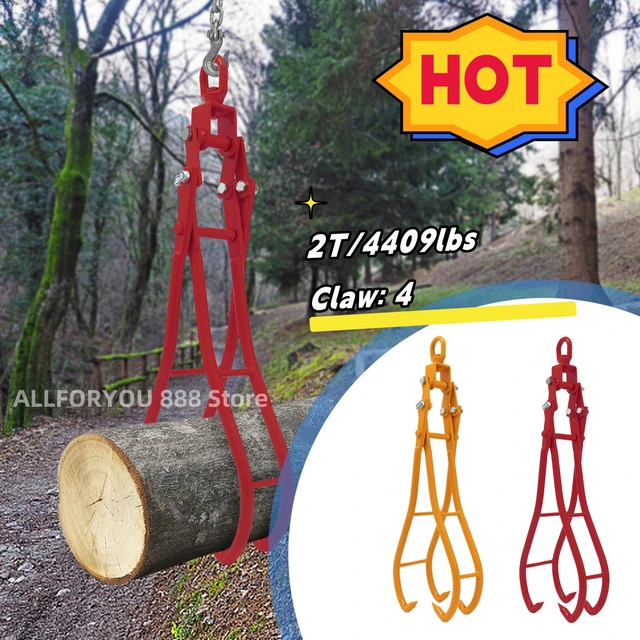 Red/Yellow 4409lbs 36in 4 Claw Log Lifting Tongs Heavy Duty Solid