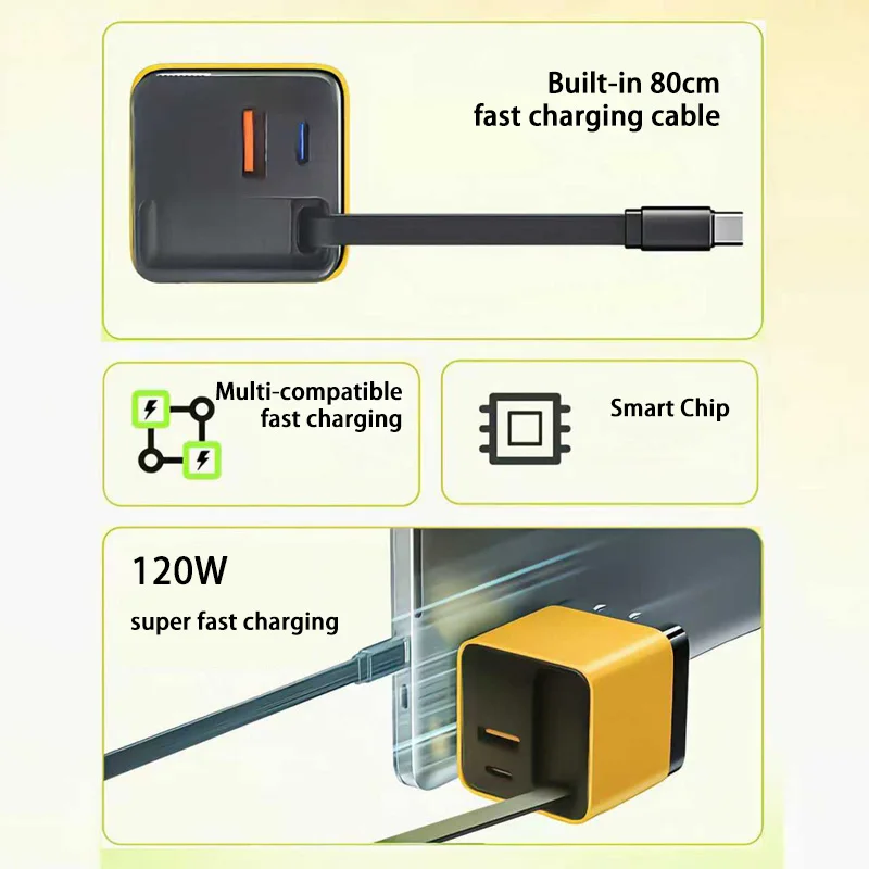 รูปสินค้า หัวชาร์จ GaN 120W ชาร์จเร็ว พร้อมสาย Type-C 80 ซม.