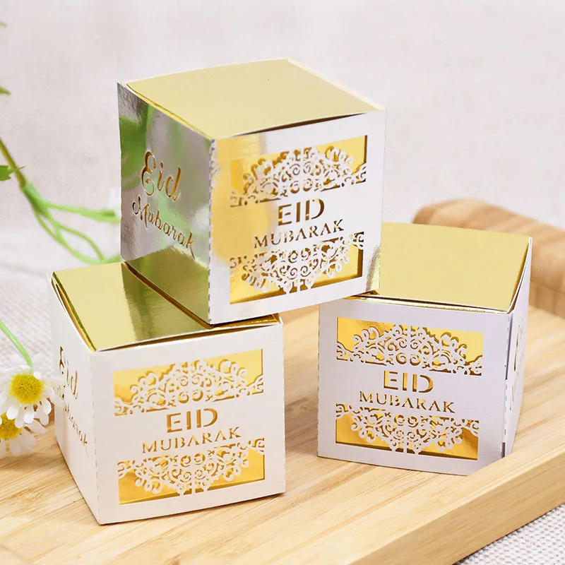 5/10pcs Eid Mubarak Chocolate Candy Box Ramadan Kareem Favor Gift Box Islamic Muslim Festival Happy Al-Fitr Eid Party Supplies