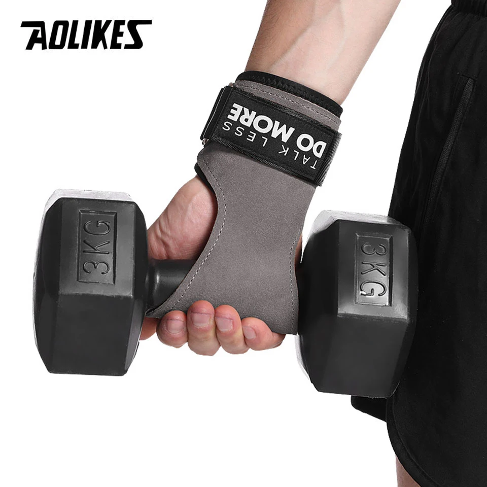 AOLIKES Cowhide Gym Grips Gloves Weightlifting Fitness Pull Up Crossfit Workout Equipment Anti-Slip Wear-Resistance Palm Protect 4