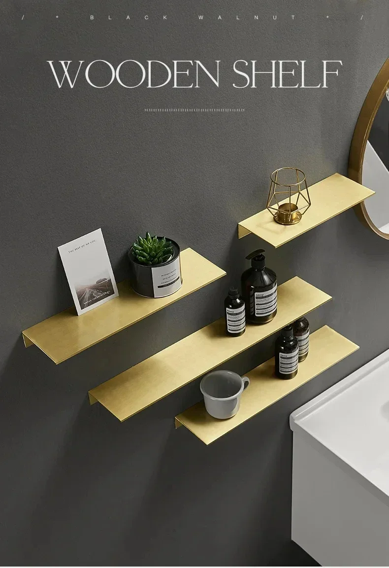 Description Picture 2 of itemBathroom Shelf Wall Mounted Floating Shelf Aluminum Alloy Rack 30-50cm Bathroom Accessories Organizer For Kitchen Shower Room