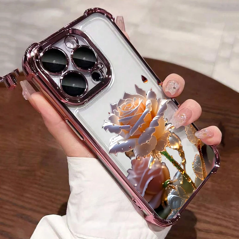 Vibrant Floral Plating Phone Case - Soft Anti-Fall Airbag Back Cover