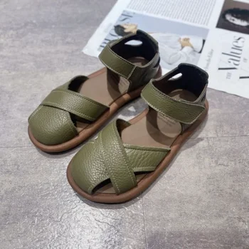 Women's Sandals 2025 New Comfortable Soft Leather Thick Bottom Roman Sandals Girls Preppy Summer Breathable Casual Flat Shoes