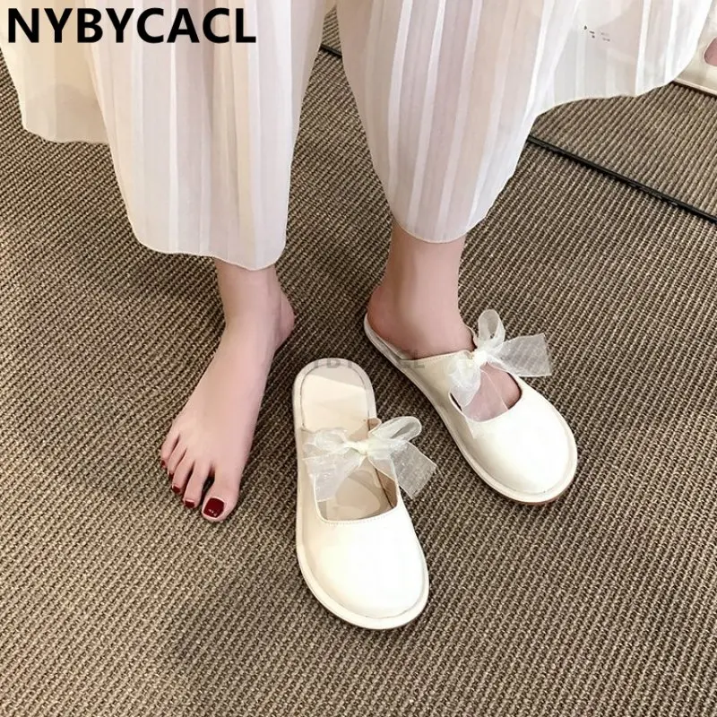 

Fashion Tribe Closed Toe Half Slippers Women's Summer Outdoor Wear 2023 New Muller Shoes Fairy Ins Style Flat bowknot Slippers