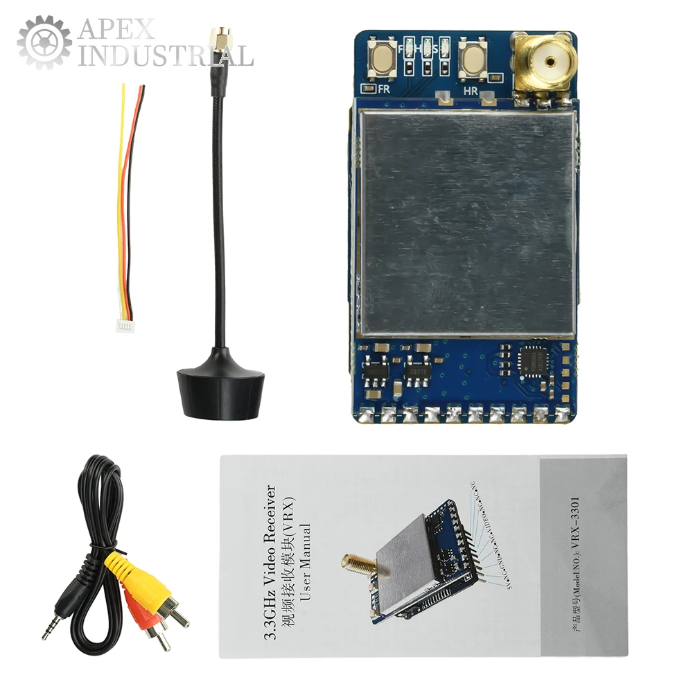 Module récepteur analogique VRX 3.3GHz 64 canaux connecté à des lunettes FPV, prêt à l'emploi.