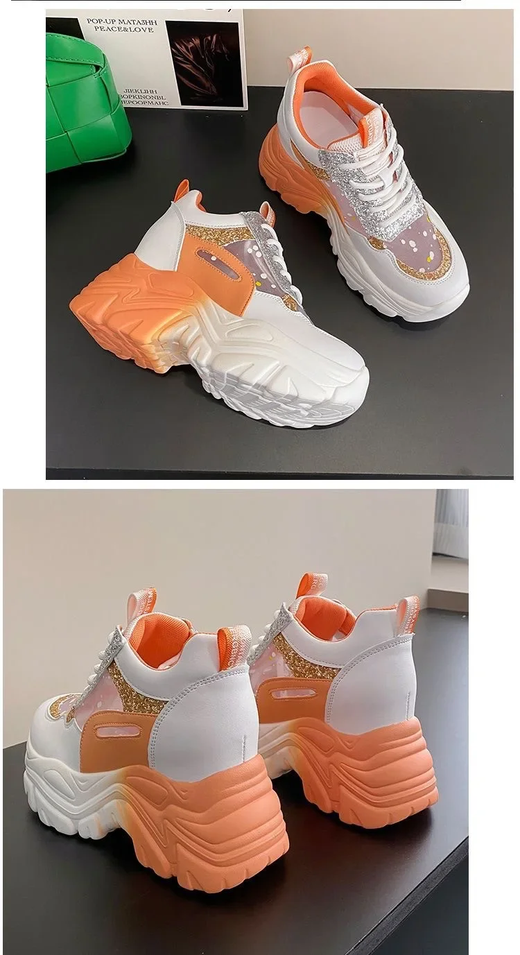 Women's Platform Shoes Autumn Casual Breathable Mesh Sequin Sneakers Wedges Sports Lace-up Non-slip women shoes,casual shoes,women sneakers