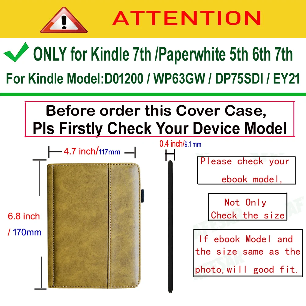 Premium Leather Flip Folio Cover for Kindle Paperwhite and Basic Touch