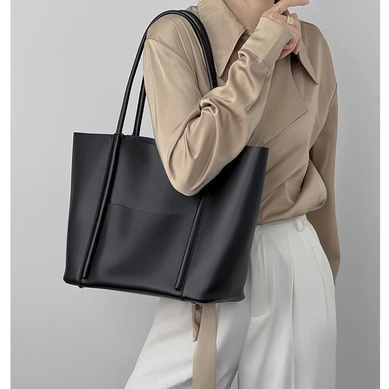 

Fashion Simple Genuine Leather Women Tote Bag\Handbag Real Cowhide Leather Shoulder Bag Soft leather Work Commuter Bag Large