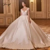 Customized Sexy Illusion Matte Satin Vintage Ball Gown Wedding Dresses Exquisite Appliques Beaded Court Train Bridal Gown 1