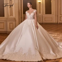 Customized Sexy Illusion Matte Satin Vintage Ball Gown Wedding Dresses Exquisite Appliques Beaded Court Train Bridal Gown 1