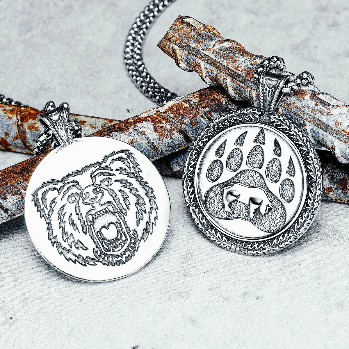 Ferocious Brown Bear Necklaces 316L Stainless Steel Animal Palm Men Pendant Chains Rock Punk For Friend Male Jewelry Best Gift