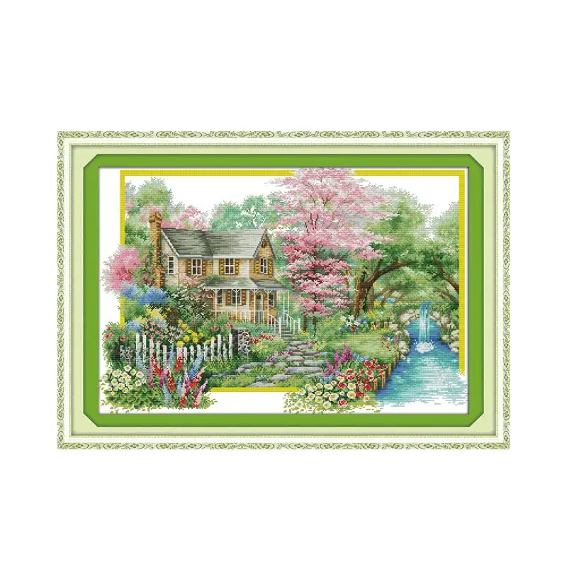 Printed cross stitch kits Spring summer autumn and winter scenery beautiful views of rural cottages cross stitch kits Scenic cross stitch kit