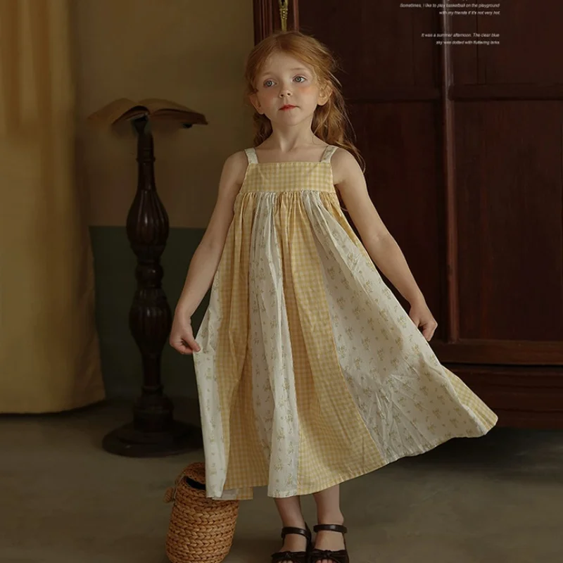 Summer children's girl dress straps pink mood changing ordinary children's clothes
