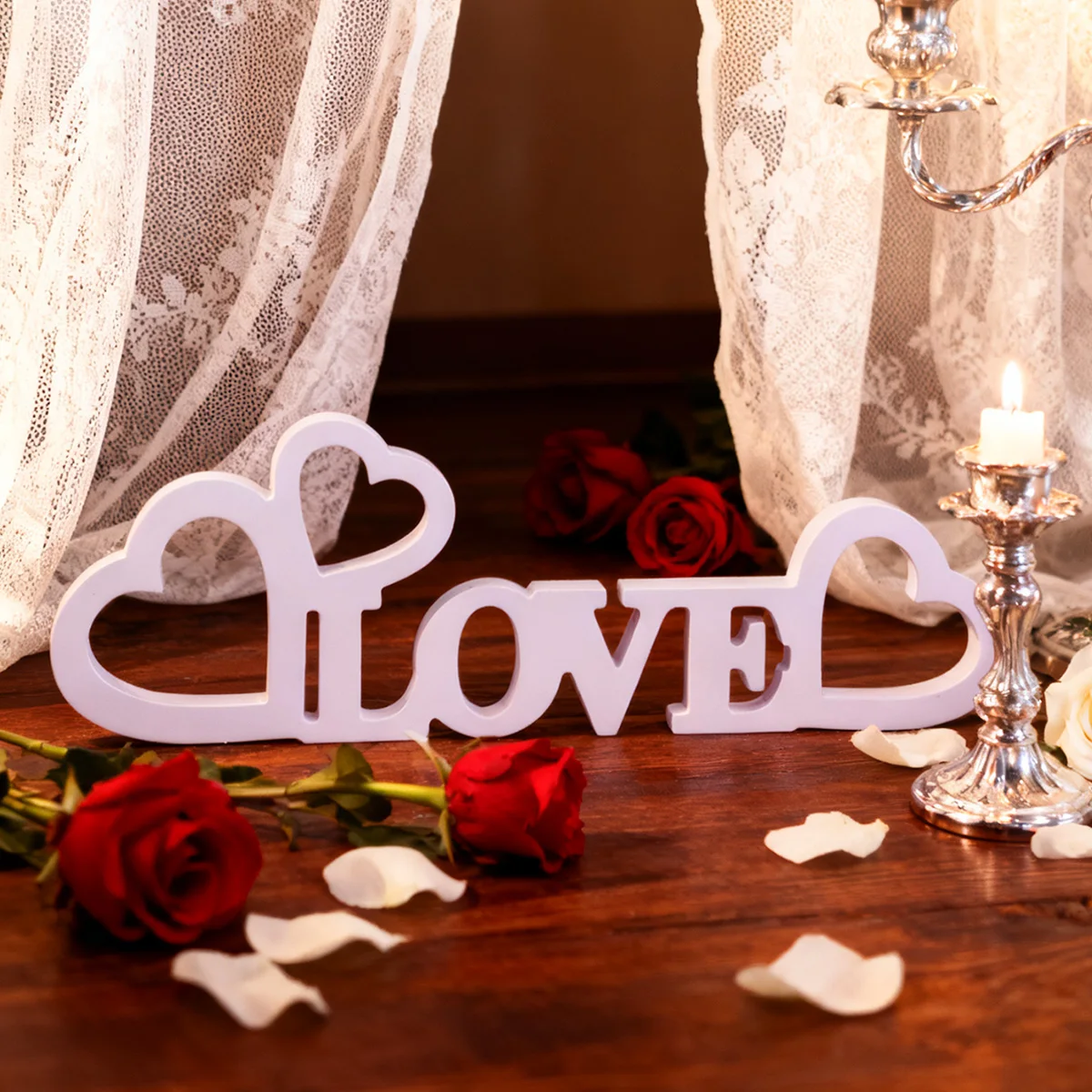 1PC, a white three-heart LOVE letter snow foam board home decoration piece, a warm and cozy indoor desktop decoration