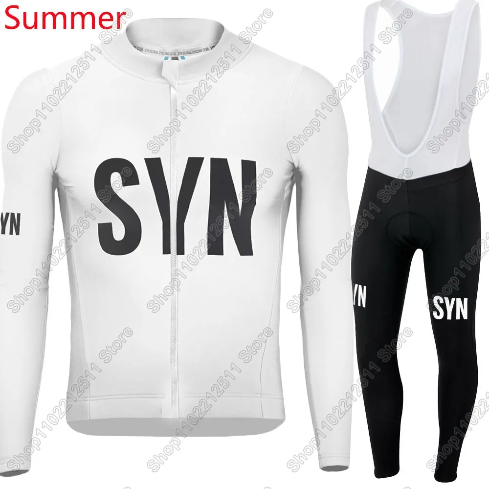 Cycling jersey Cycling suit Cycling jersey set White Black SYN Team Cycling Jersey Set Summer Winter Clothing Suit Mens Long Sleeve MTB Bike Road Pants Bib