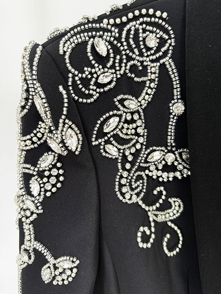 HIGH STREET Newest Fashion 2024 Women's Diamonds Rhinestone Beaded Blazer Mermaid Long Skirt 6