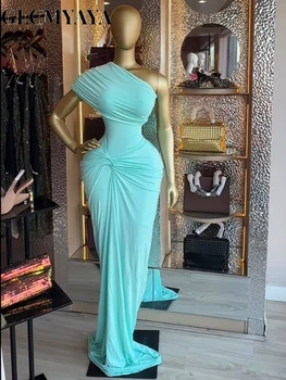 CM.YAYA Women Wraped Waist One Shoulder Ruched Stacked Bodycon Midi Long Maxi Dress 2026 Elegant Evening Birthday Party Dresses 1