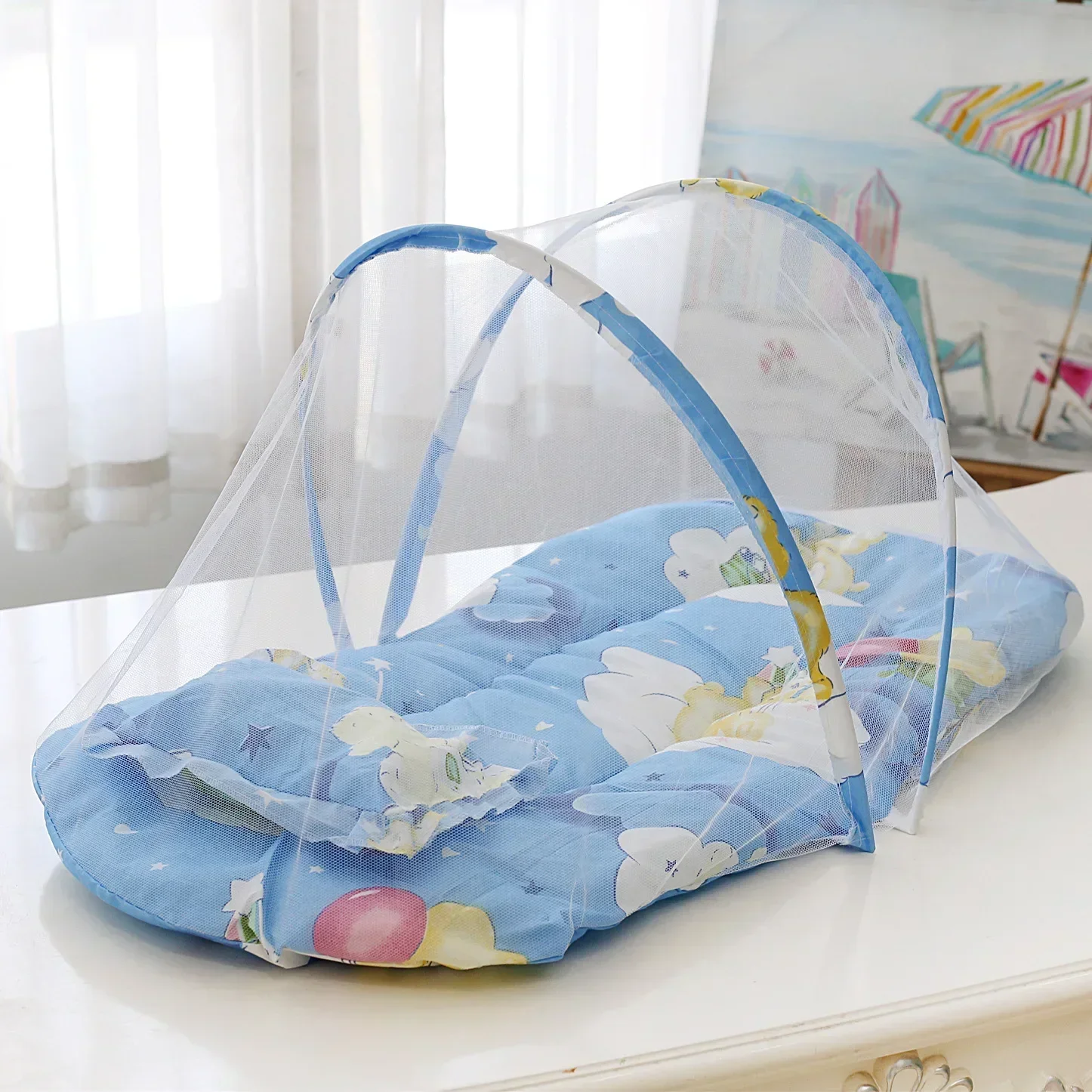 Portable Baby Baby Bed Foldable Mosquito Net Crib Netting Polyester with Pillow and Cotton Padding - Easy Installation Netting