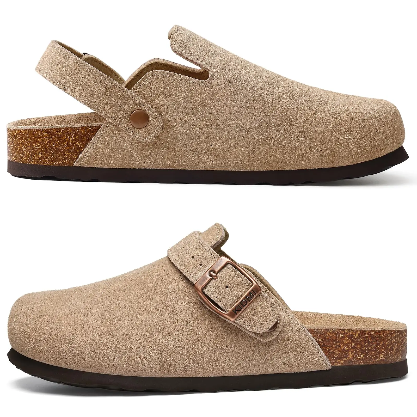 Litfun Women's Leather Clog Sandals With Cork Insole & Buckle_voghion.com