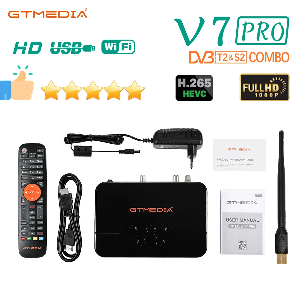 GTMEDIA V7 Pro Satellite TV Receiver DVB-S/S2/S2X+T/T2 HEVC main 10 profile CA Card Support H.265 Built-in WIFI BISS auto roll