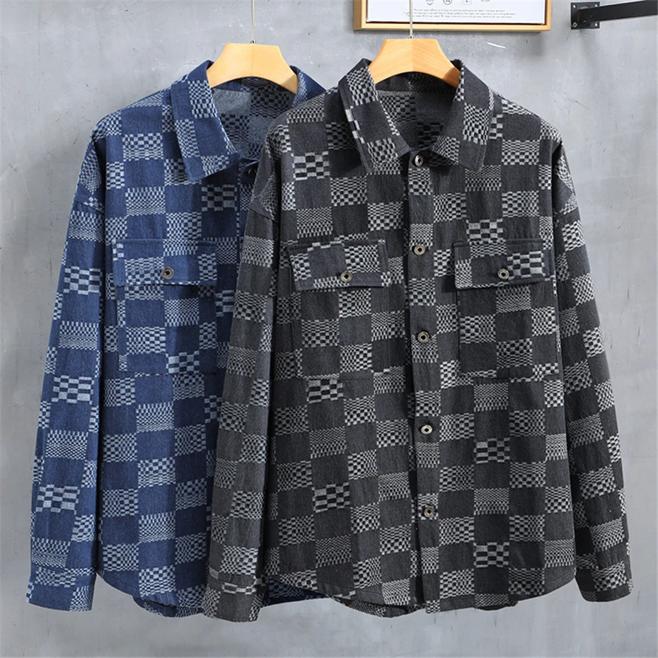 Plaid Denim Jacket Men Plus Size 10XL 11XL Jackets Coats Spring Autumn Denim Jackets 10XL 11XL Big Size Male 4