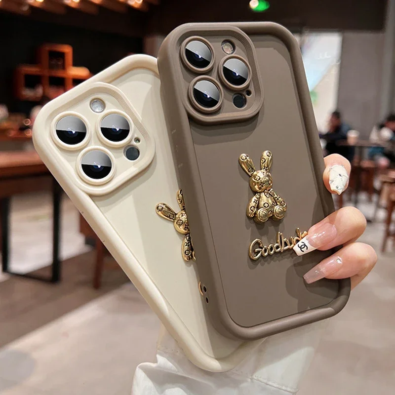 Adorable 3D Golden Rabbit Shockproof Phone Case - Soft Protective Cover