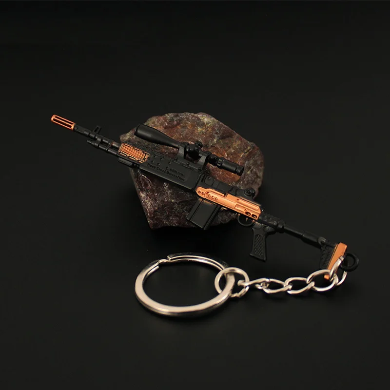 9cm PUBG Game Peripherals Mini MK14 Gun Keychain Weapon Model Keyrings Toy Sword Cosplay Metal Kids Toy Gifts for Boys