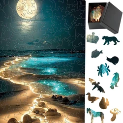 Moon On The Beach Wooden Puzzles Board Games For Children Toys Entertainment Model Kit Kids Puzzle Animals Wood Montessori Diy